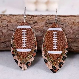 🏈 New! Layered Leopard Glitter PU Leather Football Dangle Earrings
